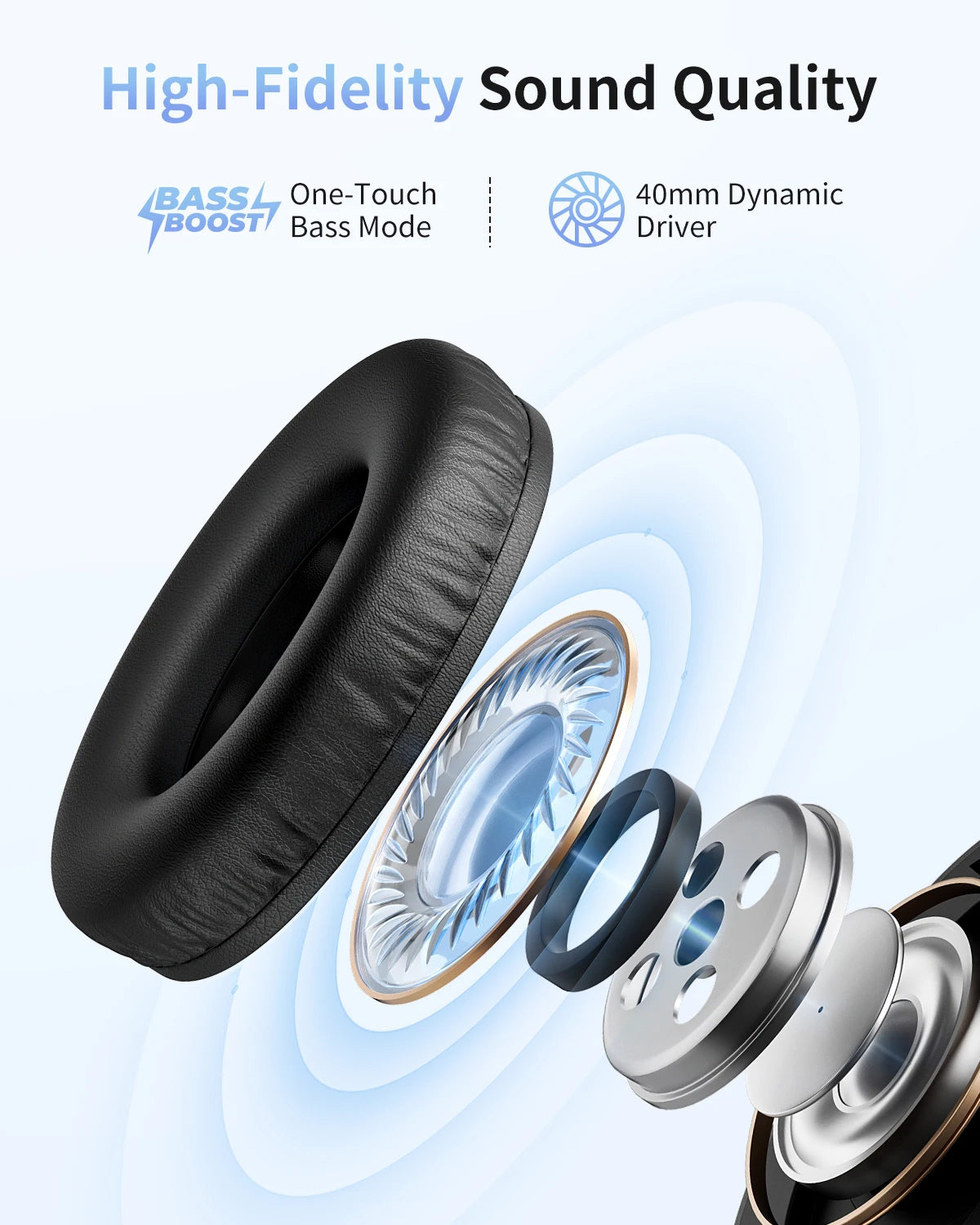 wegear HS7 Bluetooth Headphones Over Ear 60H Playtime with Microphone ENC Call Noise Cancelling Mic Foldable Wireless Headset