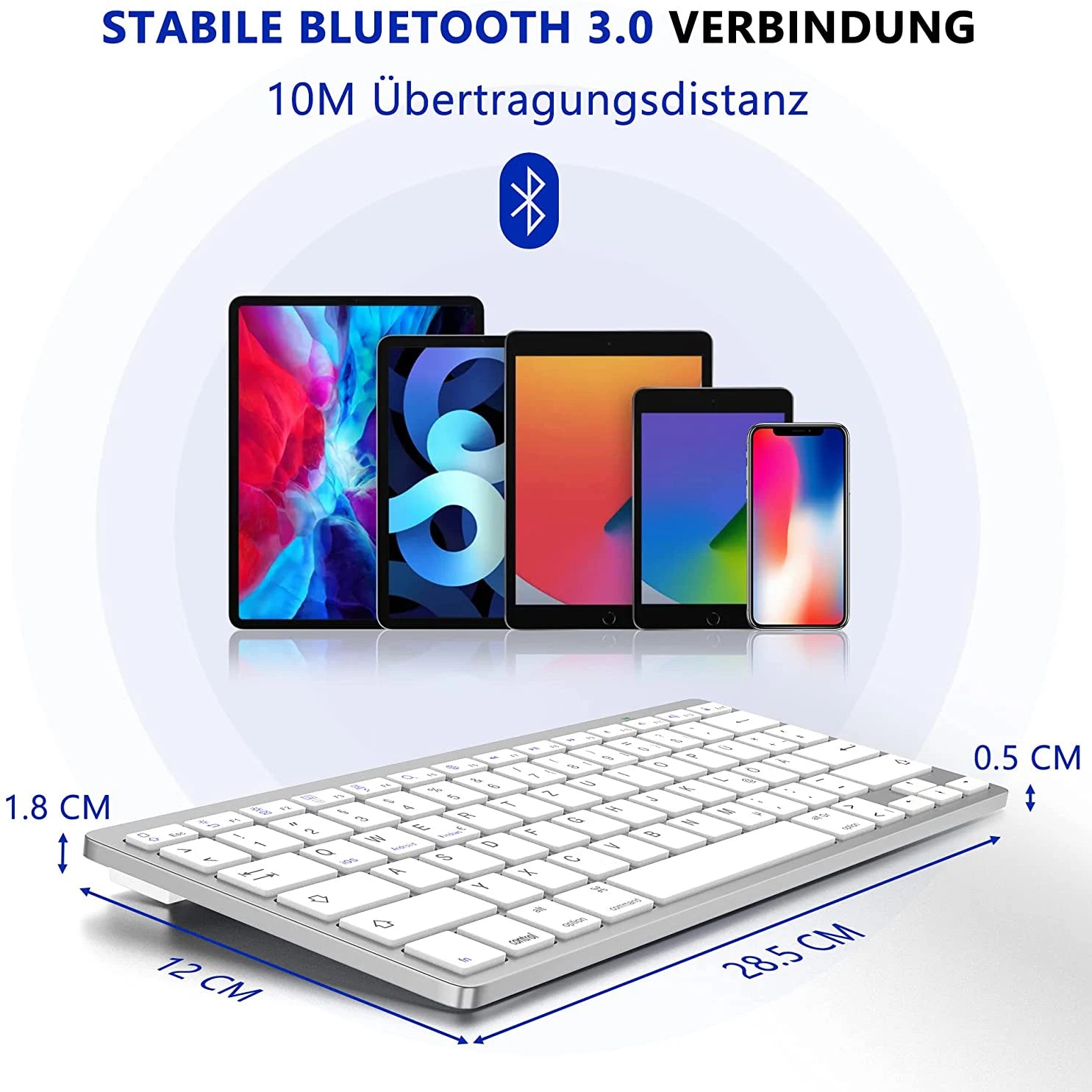 German QWERTZ Layout Bluetooth Keyboard for iPad iPhone iOS Android Windows Portable Wireless Tablet and Mobile Phone Keyboard