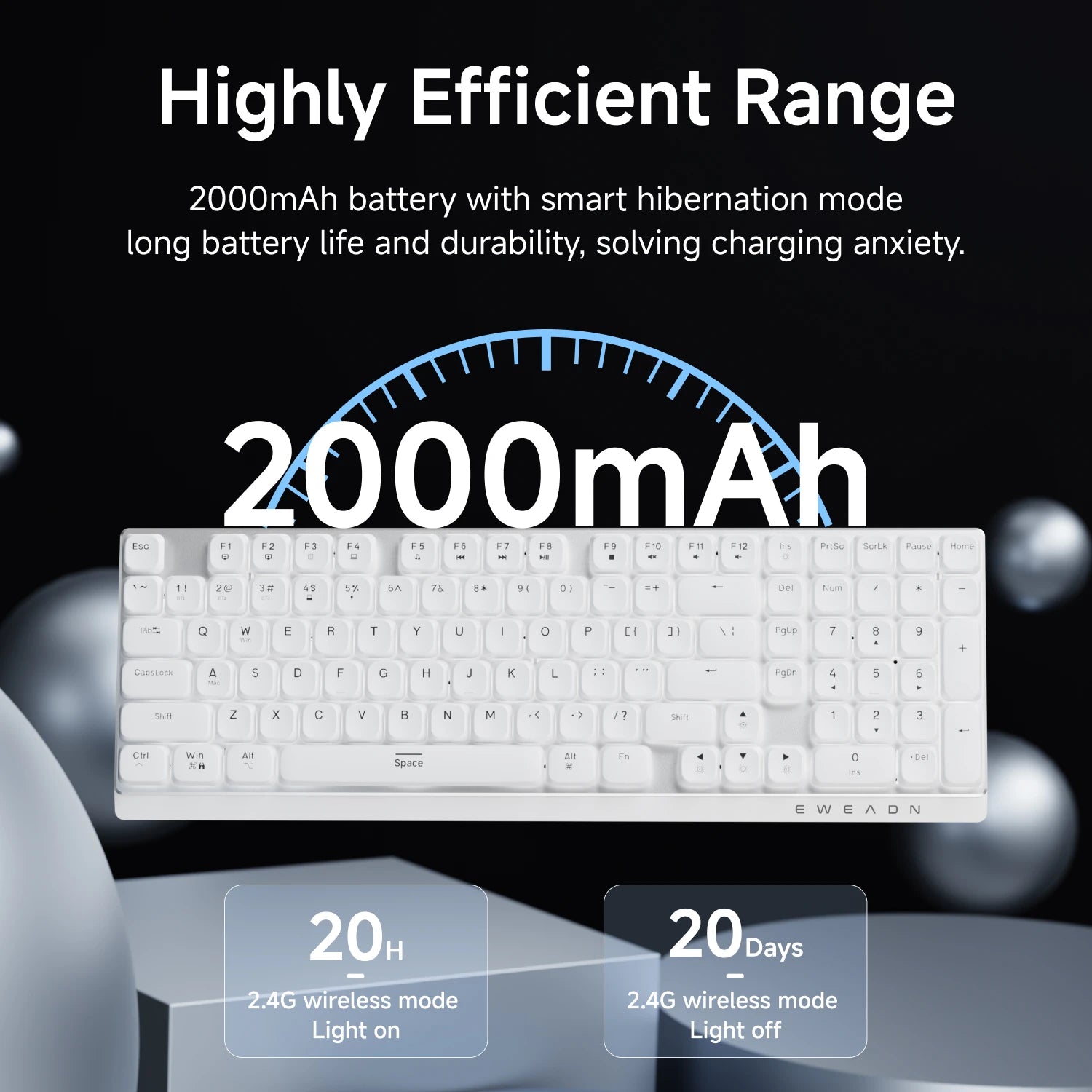 EWEADN Wireless Low-Profile Mechanical Gaming Keyboard, Slim Ergonomic Aluminum Top Design with Fast Switches for eSports, Offic