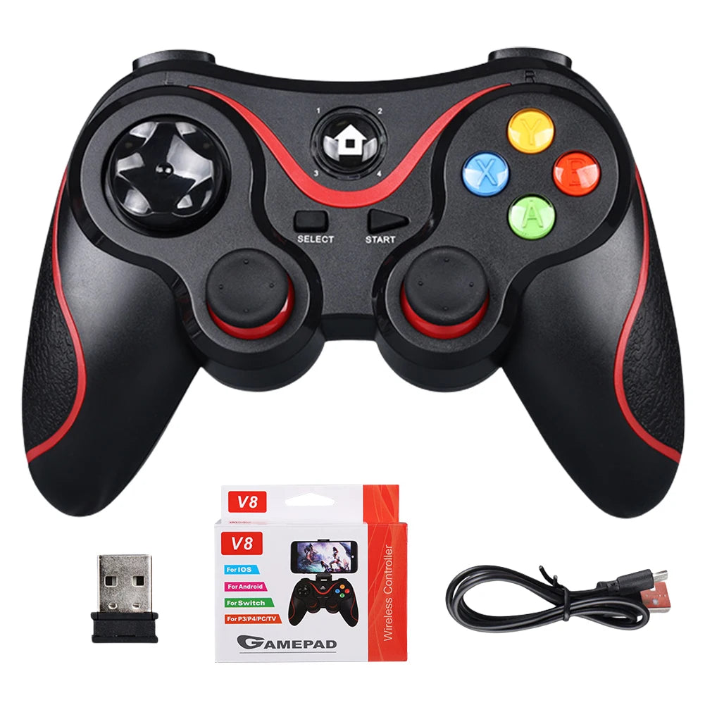 V8 2.4G Wireless Game Controller Controller Gamepad Dual Vibration Wireless Gamepad for Android/iOS/PC/PS3/Switch/Mobile Phone