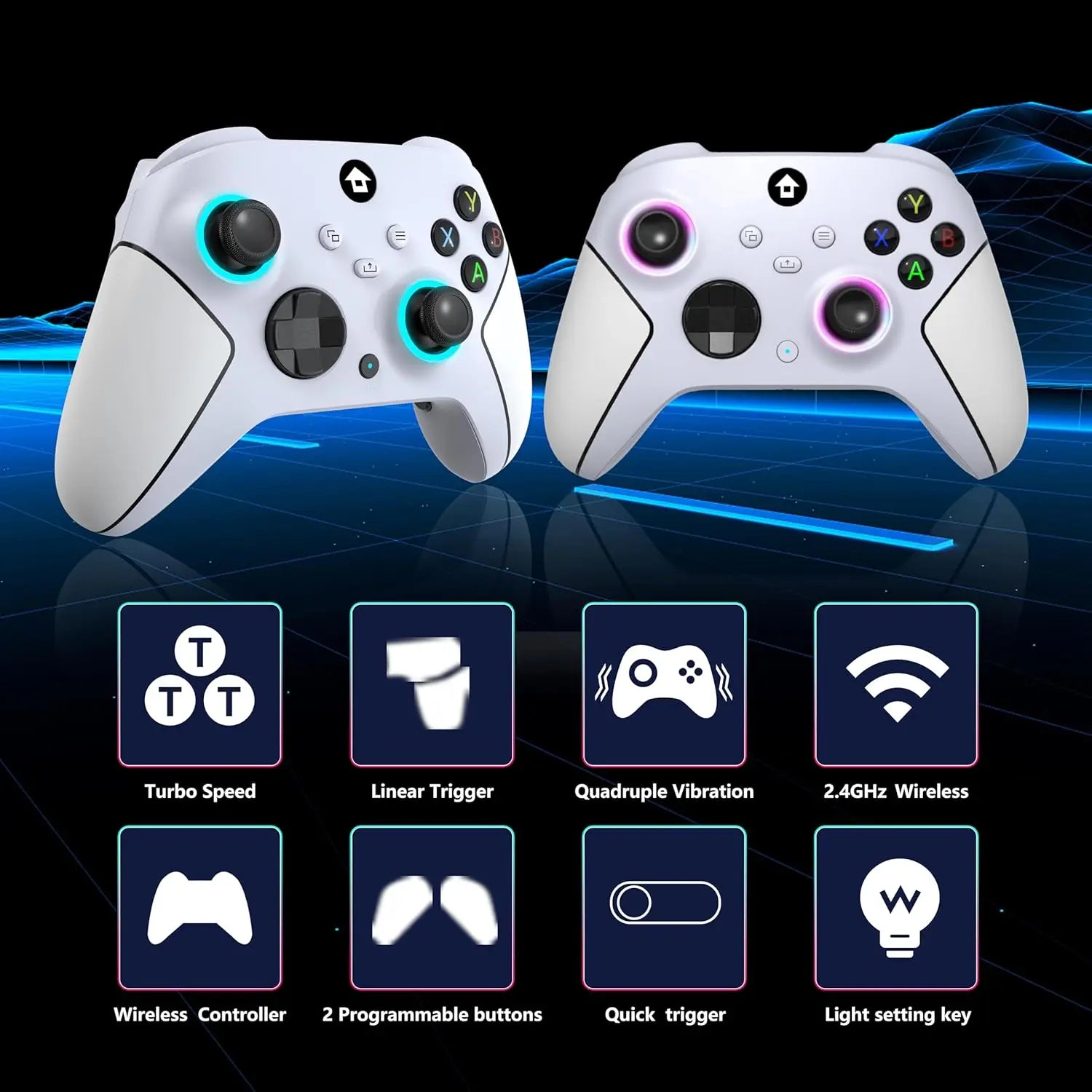Upgraded 7 Colors RGB Wireless Controller XB023 for XBOX,Steam with Dual Vibration,Auto Turbo Function,2.4G Adapter&Programmable