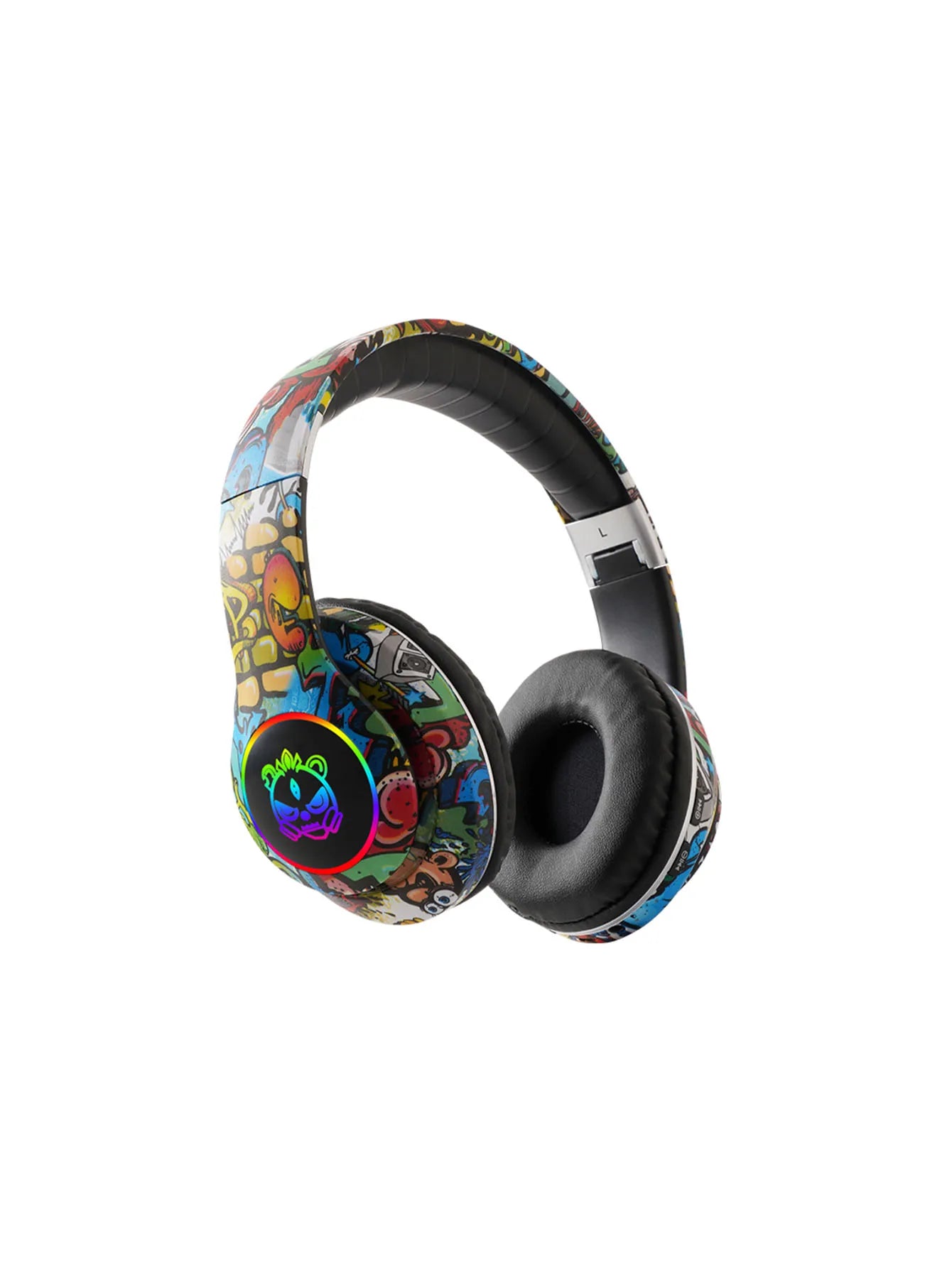 Fashion foldable headset Bluetooth headset, graffiti design, integrated convenient button, cool color lights Bluetooth headset