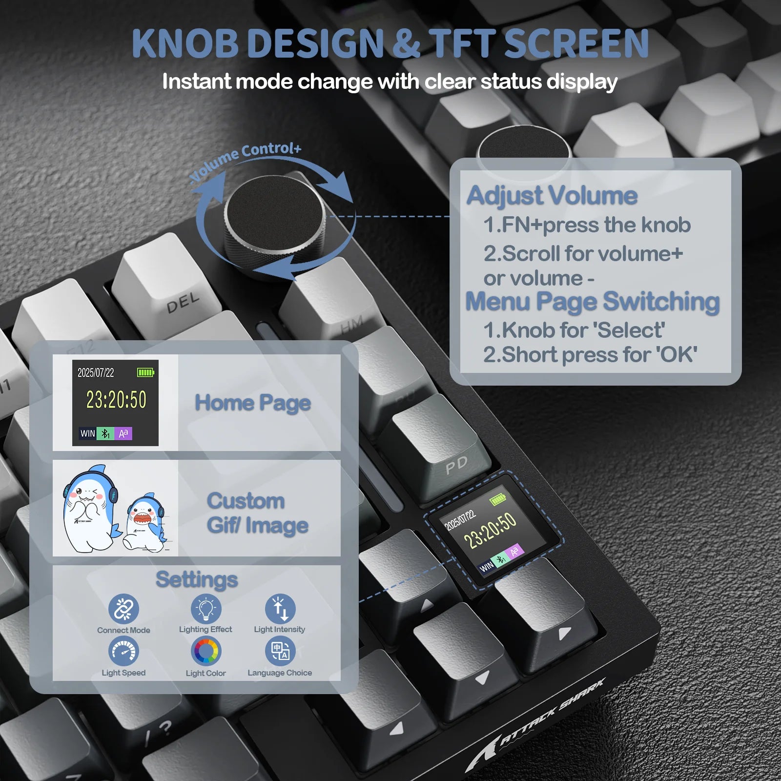 Attack Shark X820Ultra Wireless 75% Mechanical Gaming Keyboard with Screen & Knob Hot Swappable 2.4GHz/BT/Wired RGB