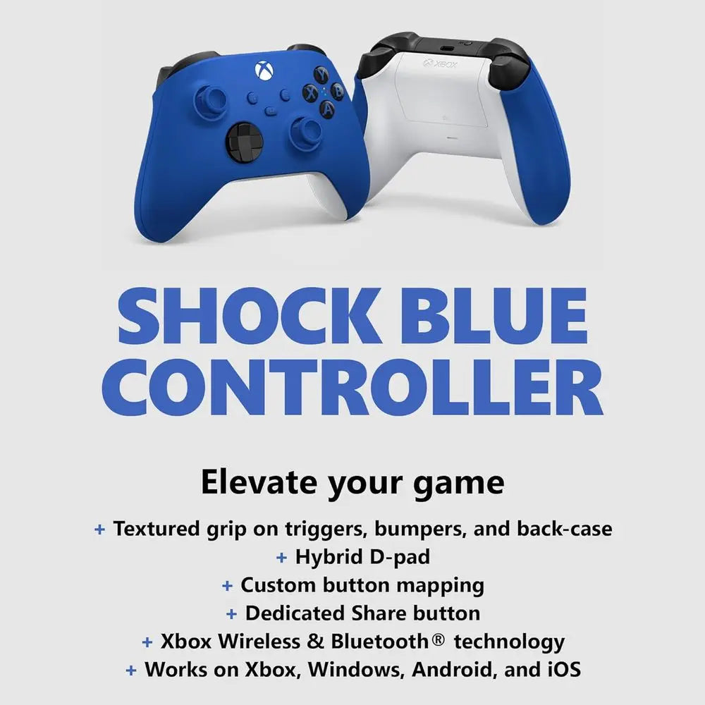 Bluetooth Controller - Shock Blue - USB - Compatible with Xbox Series X|S, One, PC, Android, iOS, Tablet - 19-Button - 90-Day Wa