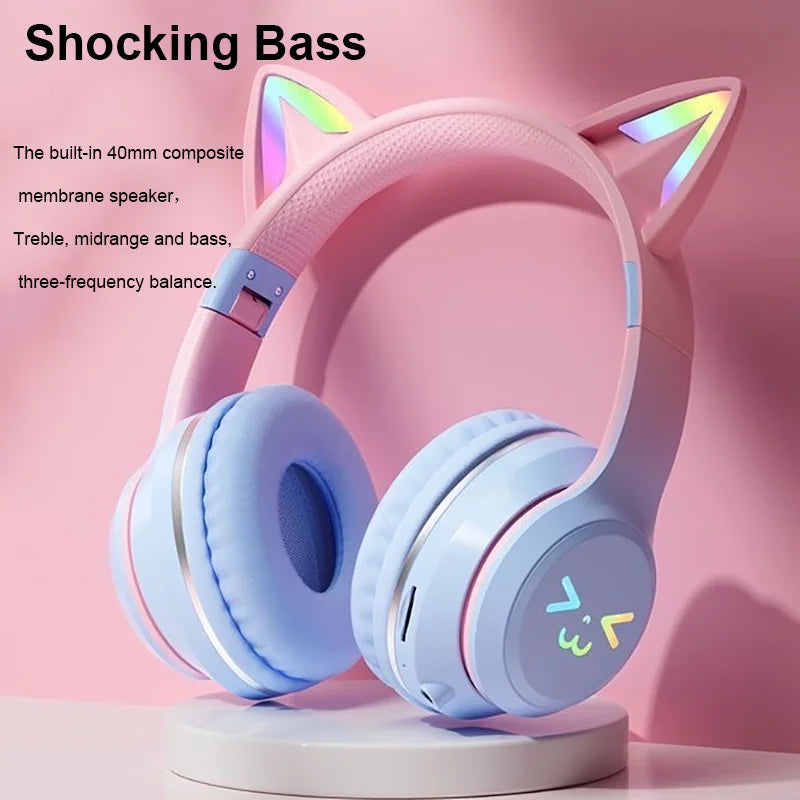 Cool cute wireless headsets Bluetooth headphones noise cancellation great bass stereo foldable headset music Sport game earphone