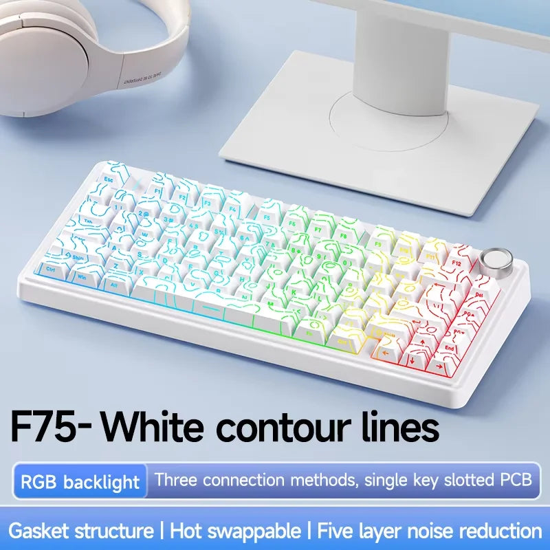 AULA F75 Pro Gasket Mounted Wireless Gaming Mechanical Keyboard RGB Customized 75% Layout Side-engraving PBT Keycaps