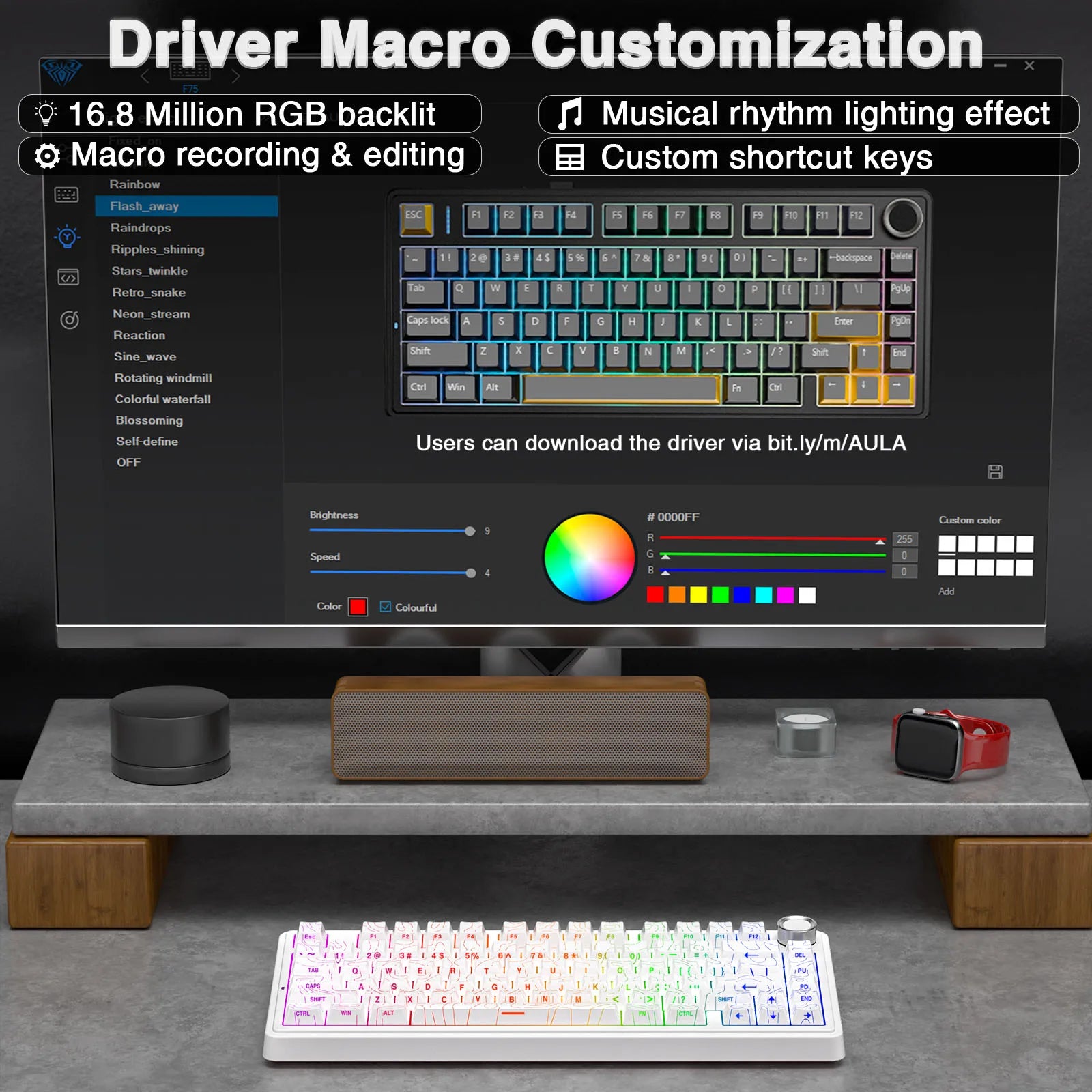 AULA F75 Pro Gasket Mounted Wireless Gaming Mechanical Keyboard RGB Customized 75% Layout Side-engraving PBT Keycaps