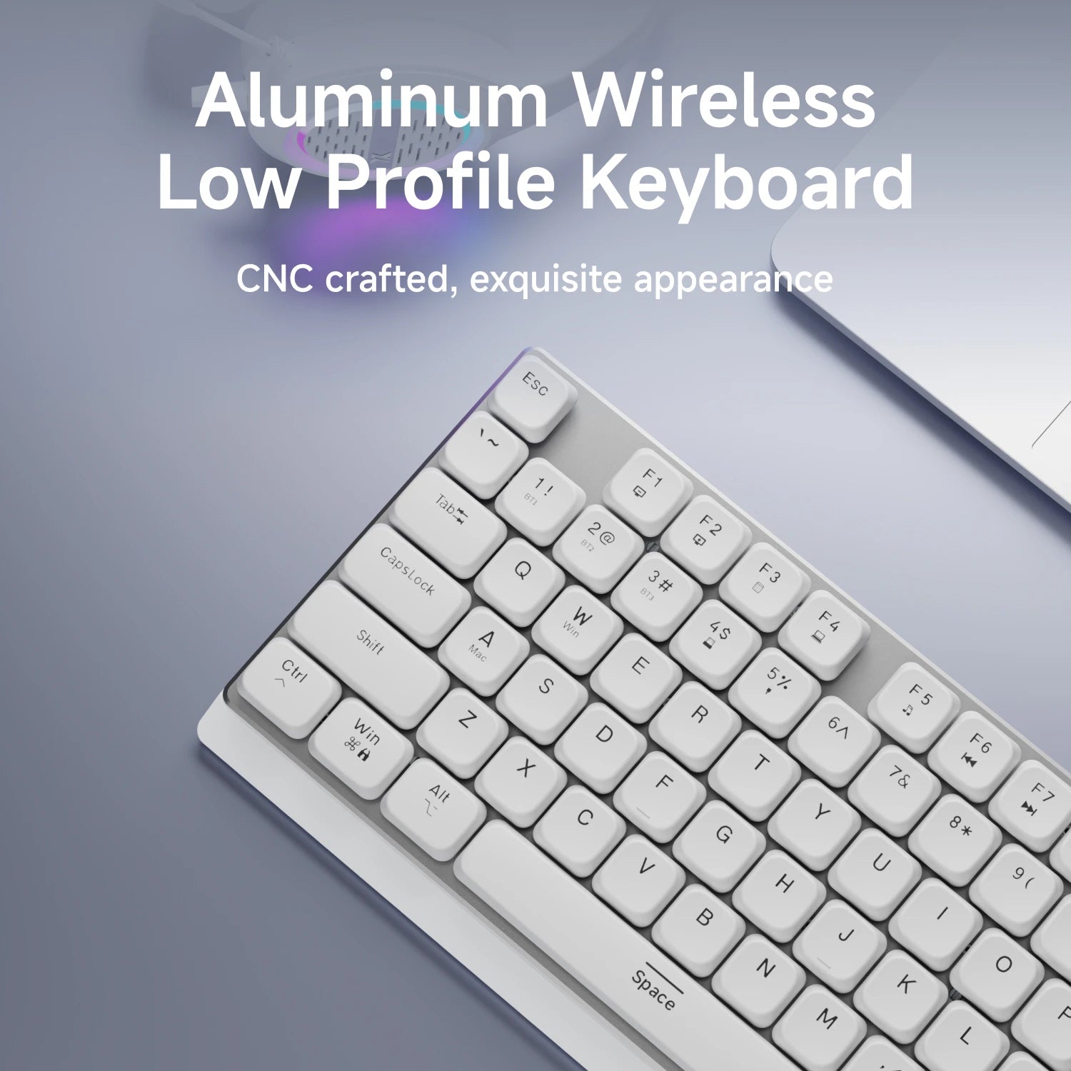 EWEADN Wireless Low-Profile Mechanical Gaming Keyboard, Slim Ergonomic Aluminum Top Design with Fast Switches for eSports, Offic