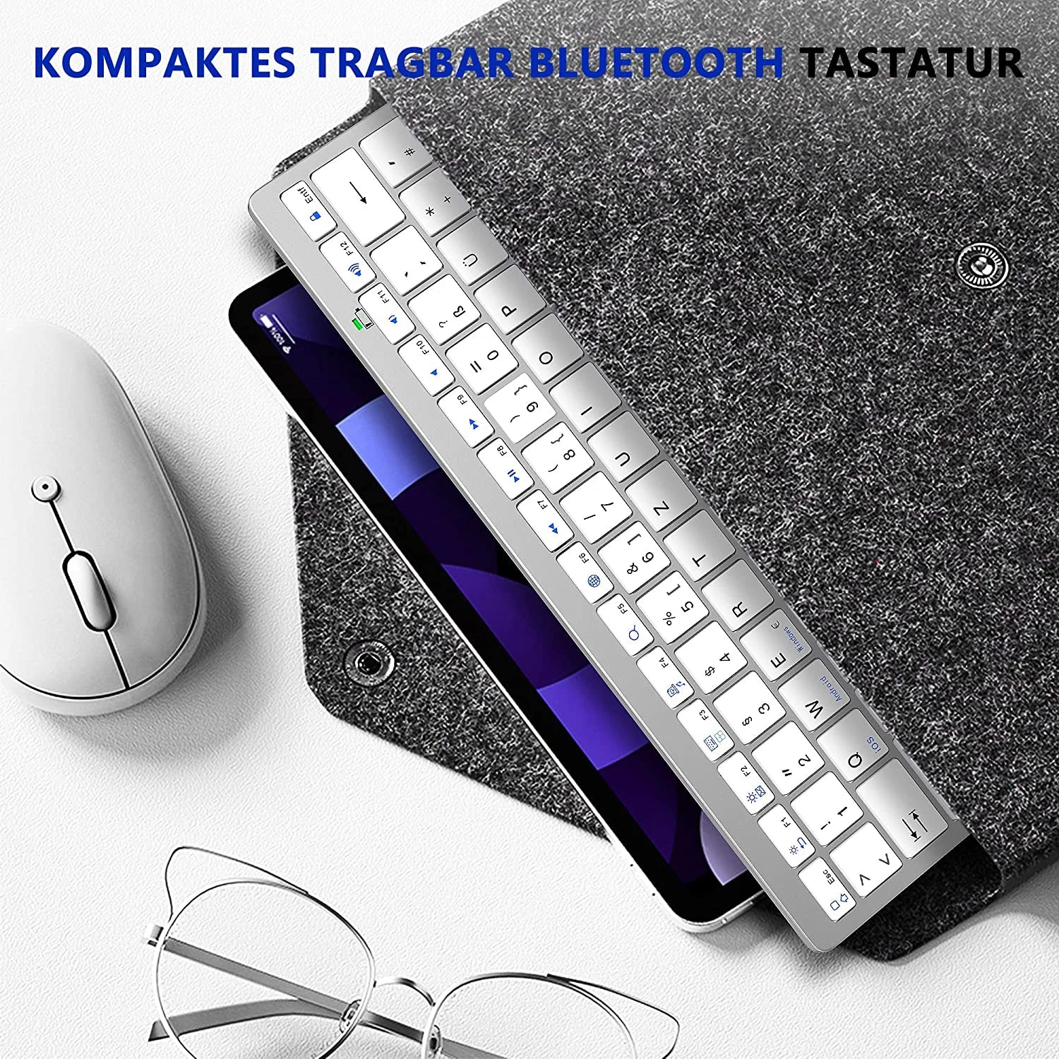 German QWERTZ Layout Bluetooth Keyboard for iPad iPhone iOS Android Windows Portable Wireless Tablet and Mobile Phone Keyboard