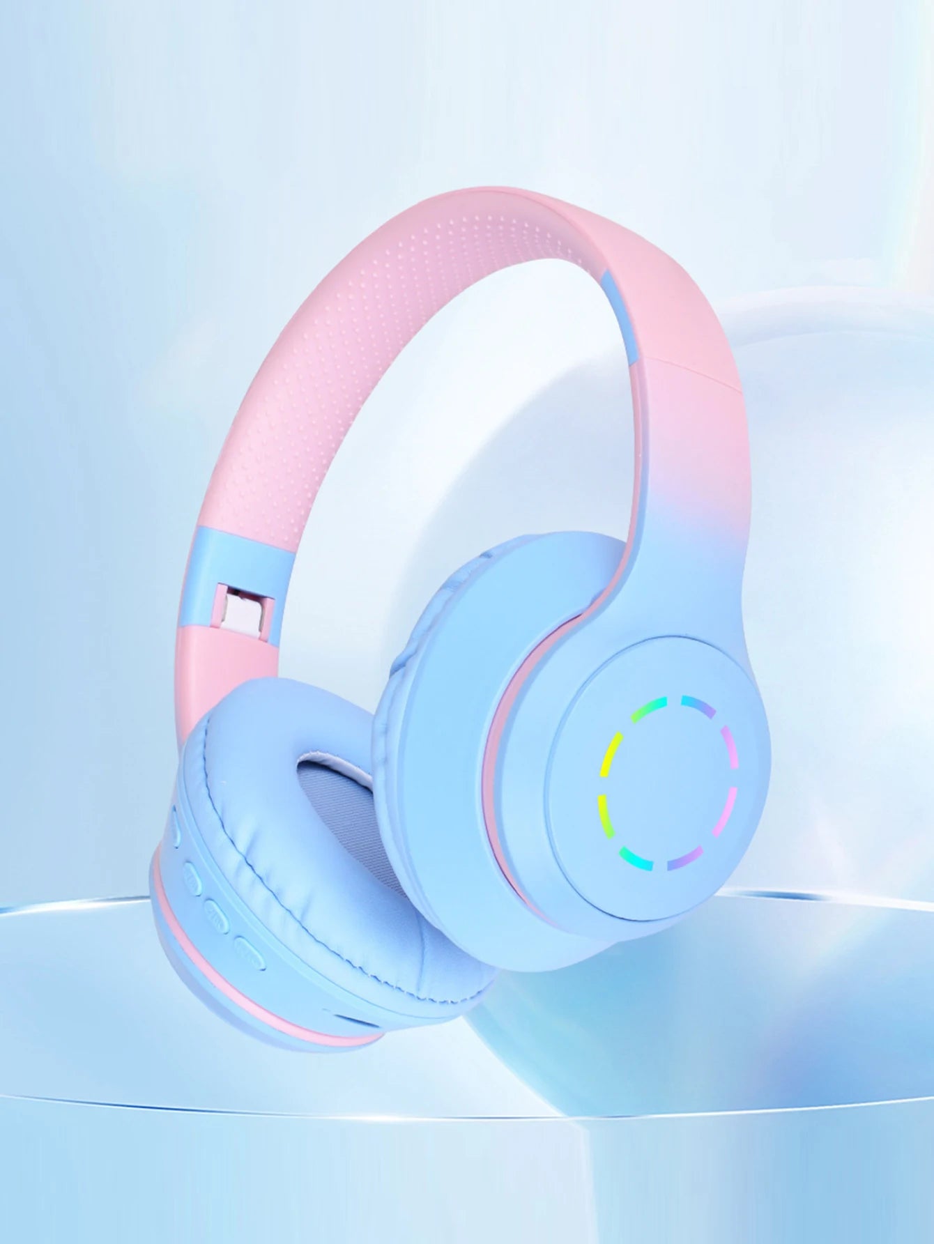 New style light-up Bluetooth headphones, gradient color macaron wireless Bluetooth earphones with deep bass